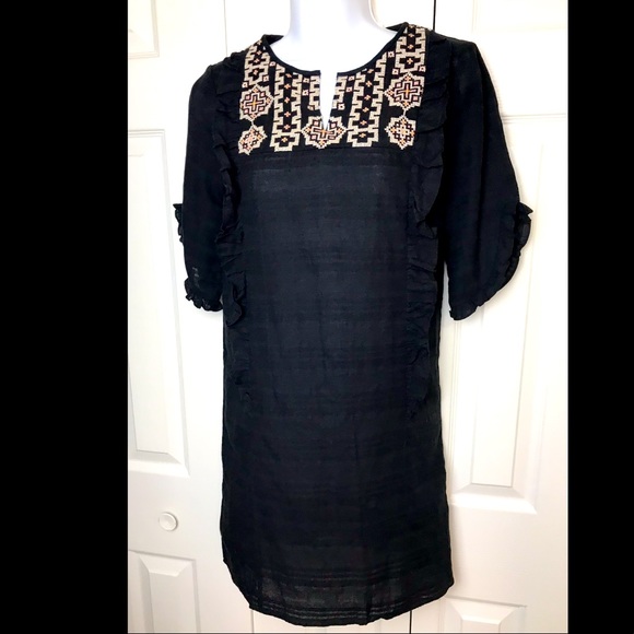 New MADEWELL Embroidered Cassia Dress Black Swimsuit Cover Ruffle Black Pink - Picture 3 of 16